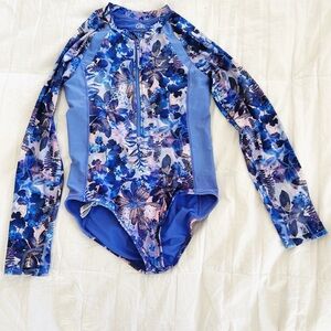Athleta Kids Blue and Purple Floral Rashguard